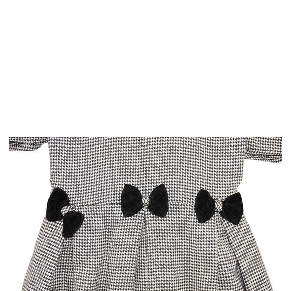 Vintage Bonnie Jean Girls Houndstooth Dress Black Velvet Collar Bows Size 16 - Picture 5 of 9